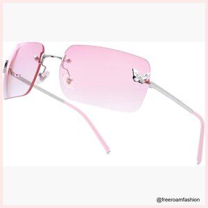 Rimless Rectangle Y2K Sunglasses UV400 Protection Lightweight Fashion
